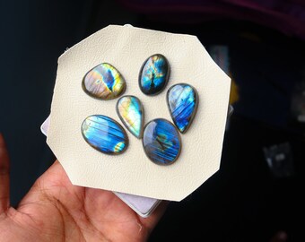 6pcs 170Cts. 29X24mm 100% natural multi fire labradorite cabochons mix shapes smooth hand polish wire wrapped pendant making gemstone SKU08