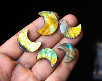 5pcs 120Cts. 27X15mm 100% Natural Multi Fire Labradorite Moon Smooth Hand Polish Wire Wrapped Pendant Making Fire Moon Shape Gemstone SKU172