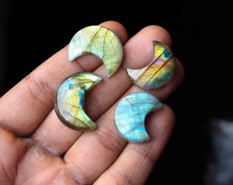 4pcs 100Cts. 28X24mm 100% Natural Multi Fire Labradorite Moon Smooth Hand Polish Wire Wrapped Pendant Making Fire Moon Shape Gemstone SKU171