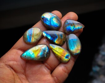 7pcs 210Cts. 39X22mm 100% natural multi fire labradorite cabochons mix shapes smooth hand polish wire wrapped pendant making gemstone SKU28
