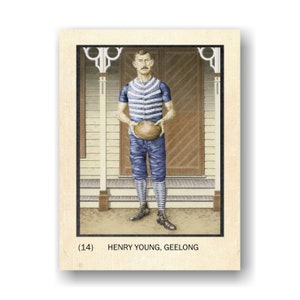 Fußball Karte. Australischer Fußball. Karte #14, Geelong prima, Henry Young, 1908 / Katzen Sammler Karte / Kunst von DJ Williams