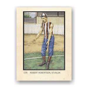 Fußball Karte. Australischer Fußball. Karte # 19, 1896 St. Kilda Kapitän, Robert Robertson / Saints Sammlerstück / Kunst von DJ Williams.
