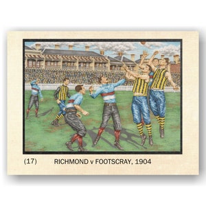 Fußball Karte. Australischer Fußball. Card # 17, Richmond v Footscray, 1904, Punt Road Oval / Original by DJ Williams.
