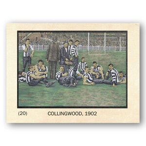 Fußball Karte. Australischer Fußball. Card # 20, Collingwood, 1902 Grand Final, MKG / Original Zeichnung von DJ Williams.