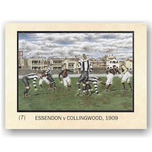 Fußball Karte. Australischer Fußball. Card # 7, Essendon v Collingwood, 1909,mustergetreu / Original by DJ Williams.