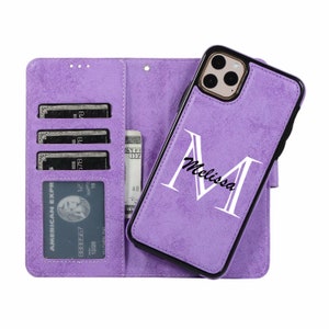 Monograma Nome Personalizado Personalizado iPhone Couro Cartão Carteira Capa Magnética para iPhone 16 15 14 13 Pro Max 12 11 SE XR X 8 7 Plus mini