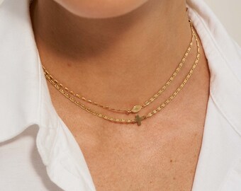 Fine gold-plated Cross and Virgin choker necklace - 3 Micron 750/1000 Gold Plated