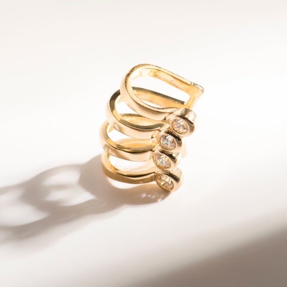 Anillo CALI 4 anillos circones conectados chapados en Etsy España