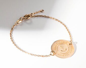 Pulsera medalla ancla - Chapado en oro de 3 micras