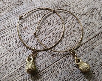 Tboli Bell Hoop Earrings, Handmade Brass Tribal Jewelry