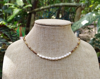 Rice Pearl Choker, Freshwater Pearl Necklace, Boho Chic Jewelry