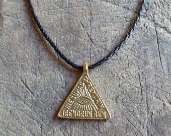 Pyramid Eye Pendant, Iresumad, Agimat, Brass Amulet Necklace, Tribal Talisman