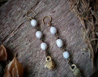 T'boli Bell Dangle Earrings, Adlai Seed, Tribal Boho Jewelry