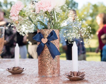 Rose gold sequins vase centerpiece