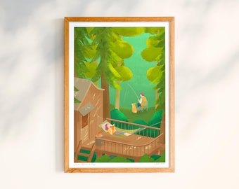 Baignade estivale dans la forêt - Poster