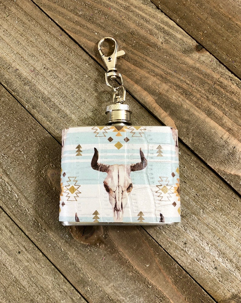 Flask Keychain Genuine Western Leather Keychain Flask Etsy
