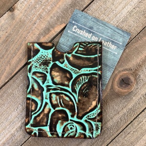 Brown and Green Leather Card Pouch/ID or Credit Card Holder