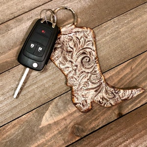 Western Leather Keychain, Genuine Leather Handmade Cowboy Boot Keychain