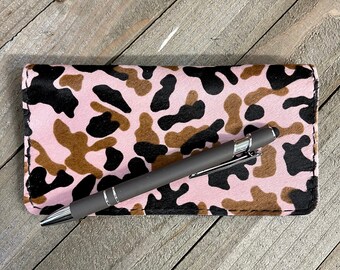 Hair on Hide Checkbook Cover, Pink Camouflage Hair on Hide Checkbook Cover, Handmade Camo Checkbook Cover