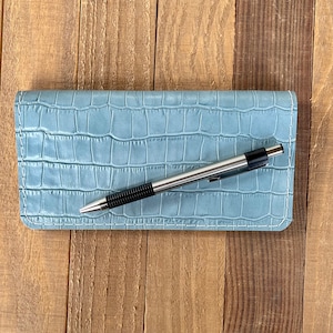Genuine Blue Leather Checkbook Cover, Blue Croc Embossed Genuine Leather Checkbook Cover, BlueCheckbook Cover