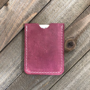 Roze leren kaartetui/ID- of creditcardhouder