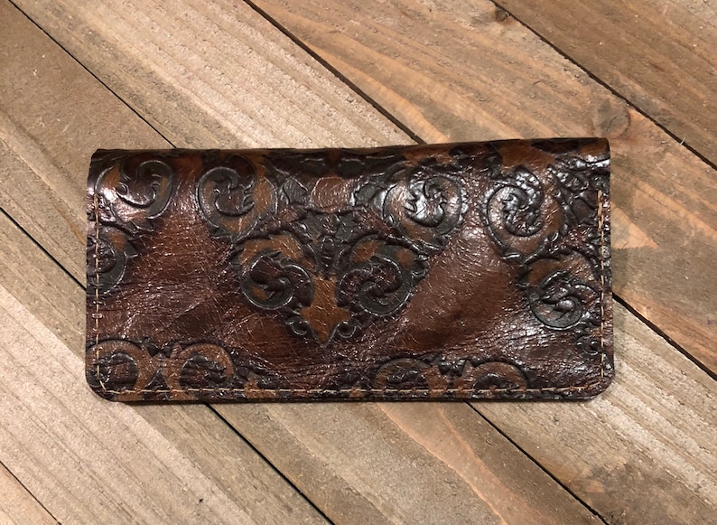 Genuine Embossed Leather Checkbook Cover Western Checkbook Etsy
