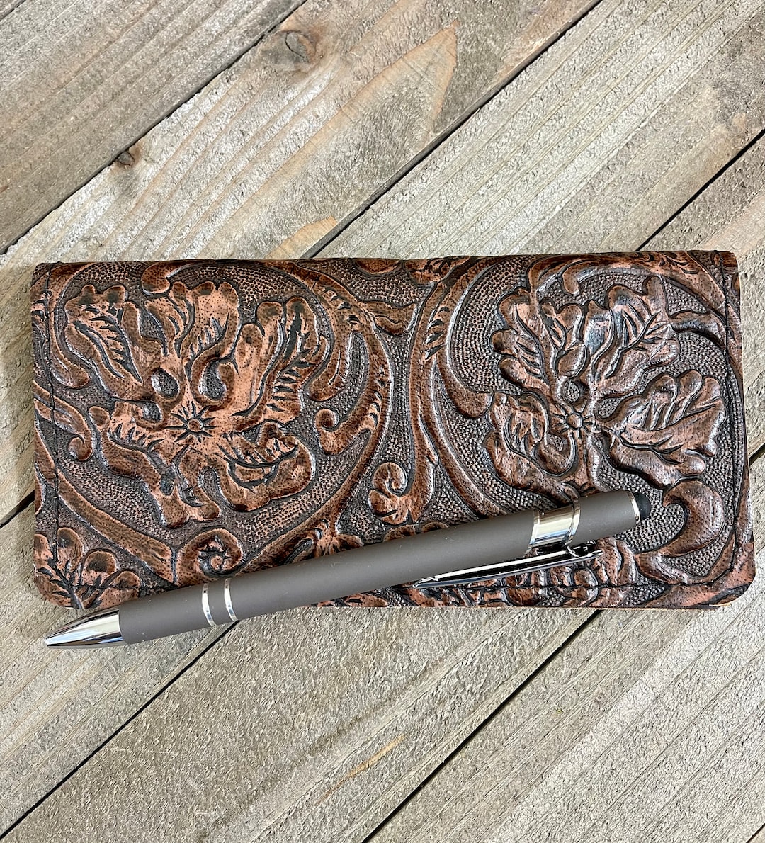 Western Genuine Leather Checkbook Cover, Brown Leather Duplicate