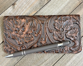 Western Genuine Leather Checkbook Cover, Brown Leather Duplicate Checkbook Cover