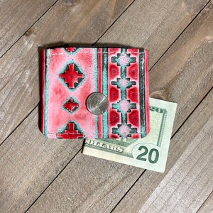 Pink and Red Leather Zip Coin Purse, Handmade Genuine Leather Coin Purse