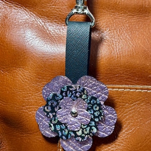 Leather Flower Purse Charm, Handmade Genuine Leather Flower Keychain, Leather Purse Accessory, Bag Charm