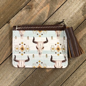 Brown Western Leather Zip Coin Purse With Tassel, Handmade Genuine Leather Coin Purse