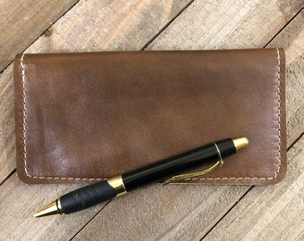 Genuine Leather Checkbook Cover, Brown Leather Checkbook Cover