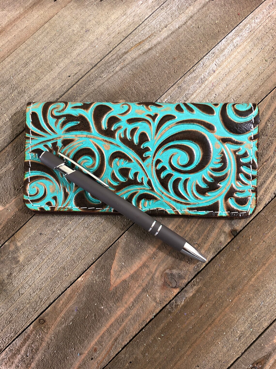 Western Genuine Leather Checkbook Cover Etsy