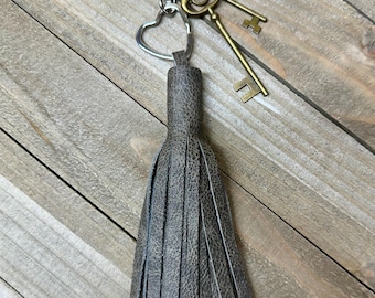 Leather Tassel Handmade Gray Tassel Leather Purse Accessory Leather Keychain Leather Tassel Keychain