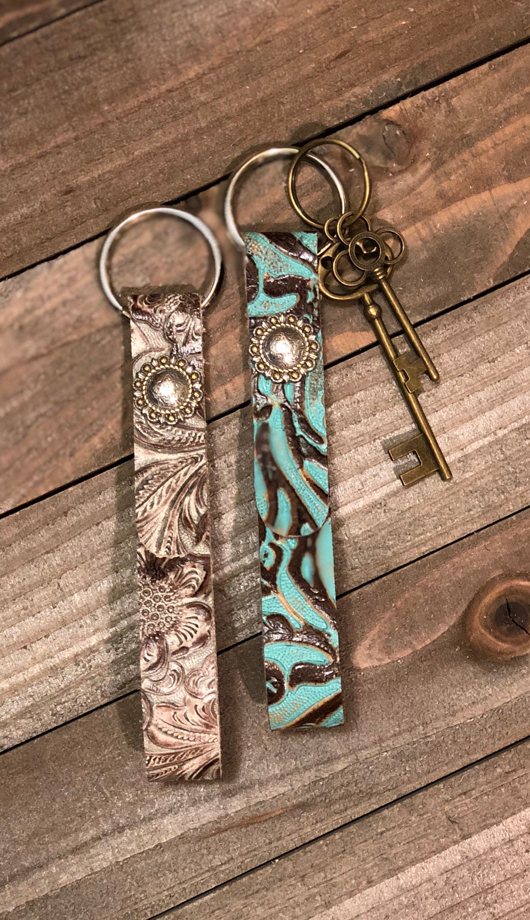 Leather Keychain Leather Western Floral Embossed Keychain Etsy