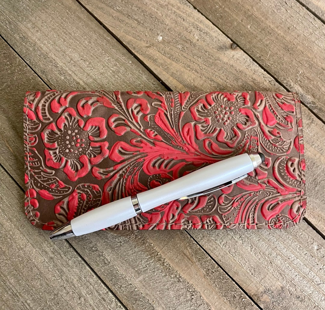 Western Genuine Leather Checkbook Cover, Hand Painted Leather Duplicate