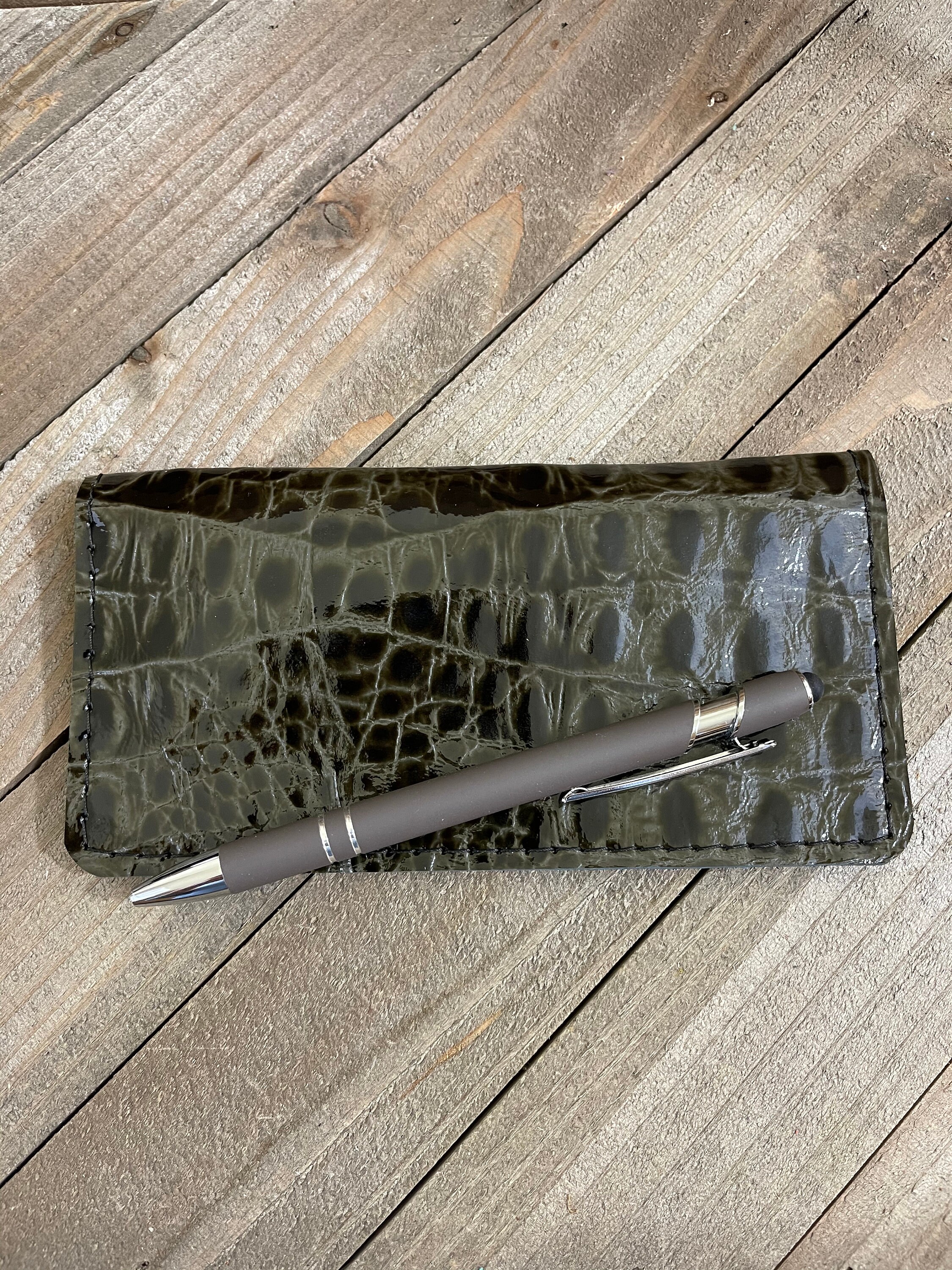 Genuine Leather Checkbook Cover Embossed Crocodile Checkbook Etsy