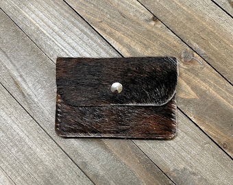 Cowhide Coin Purse, Handmade Genuine Hair on Hide Leather  Coin Purse, ID Card Holder Leather, Gift For Her