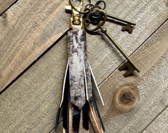 Brown Leather Tassel, Handmade Leather Purse Tassel, Genuine Leather Tassel, Brown and Black Tassel, Leather Purse Accessory