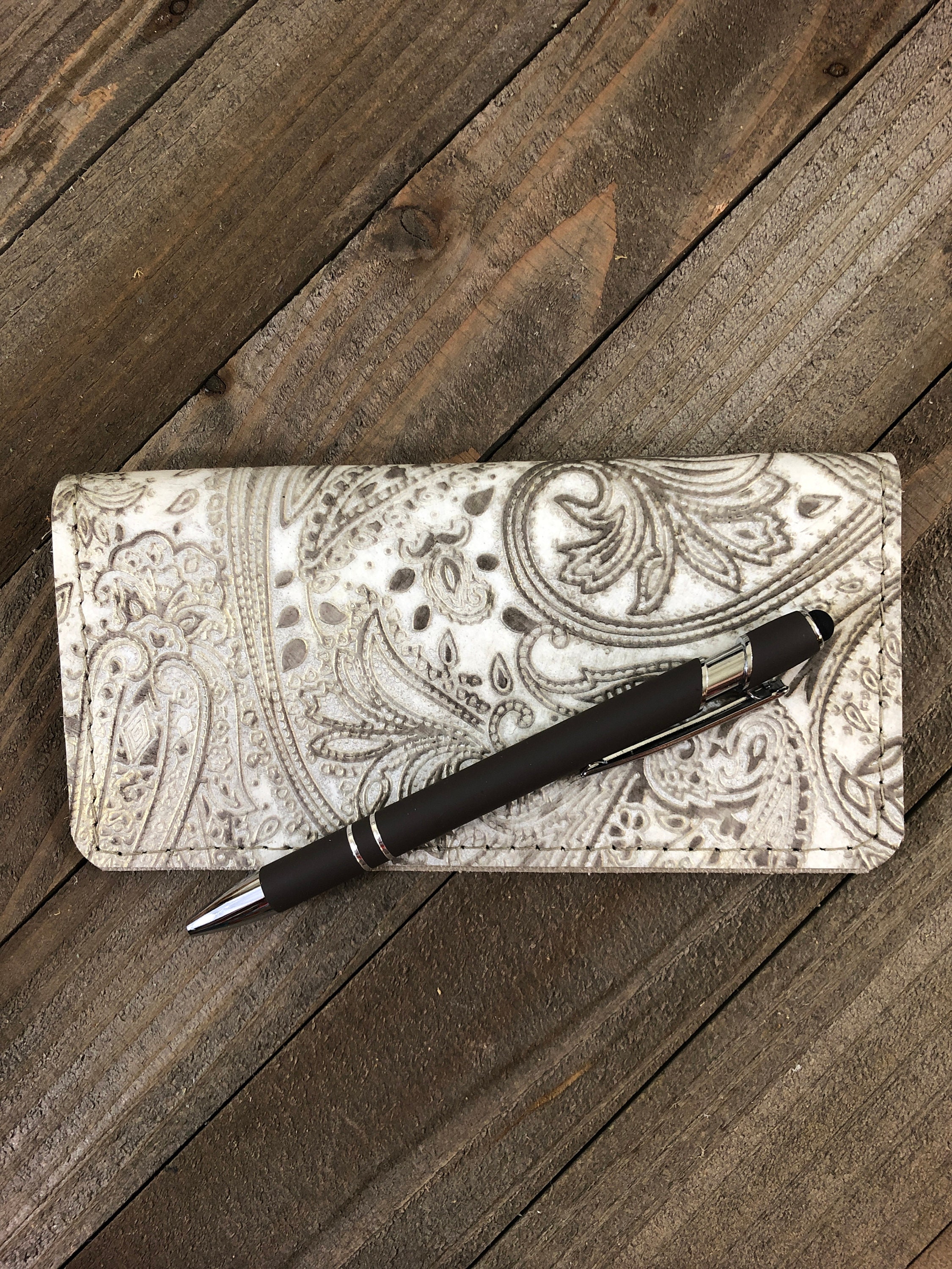 Genuine Leather Checkbook Cover Handmade Paisley Leather Etsy