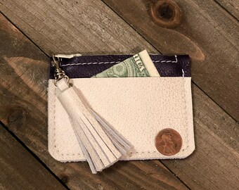 Violett Leder Zip Münze Geldbörse mit Quaste, handgemachte echtes Leder Münze Geldbörse