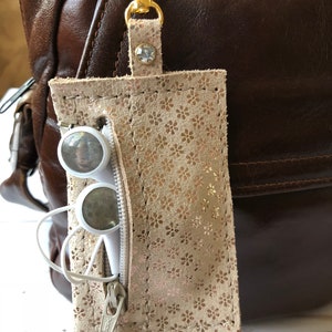 Genuine Leather Earbud Pouch Zipper Coin Purse Leather Zipper Pouch Leather Purse Accessory Beiger and Gold Suede Coin Pouch