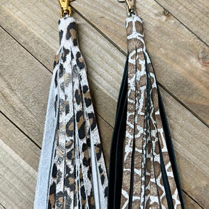 Tassel Keychain, Leather Purse Accessory, Animal Print Leather Handmade Tassel