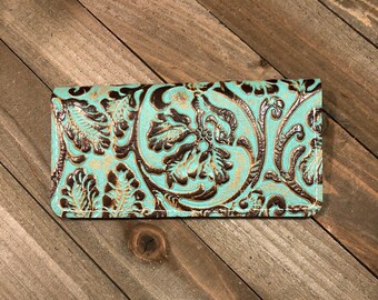 Western Genuine Leather Checkbook Cover With Duplicate Insert