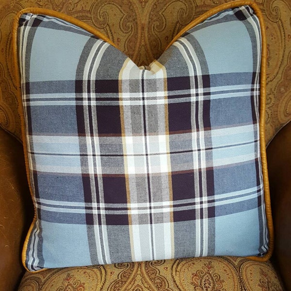 Blue Plaid Throw Pillow, 20x20 Pillow Cover, Decoritive Pillow Down/Feather Throw Pillow