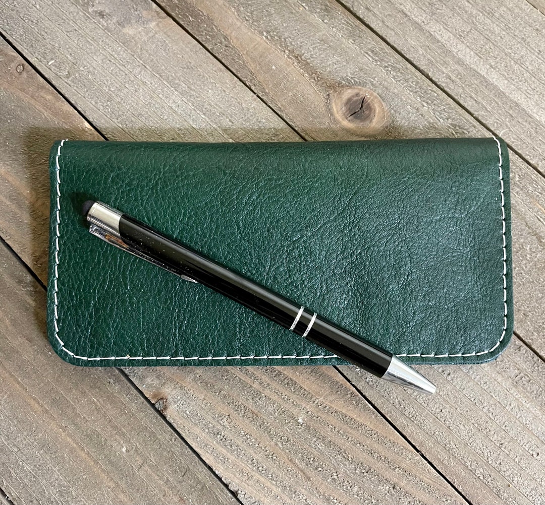 Genuine Leather Checkbook Cover, Veg Tanned Dark Green Leather ...