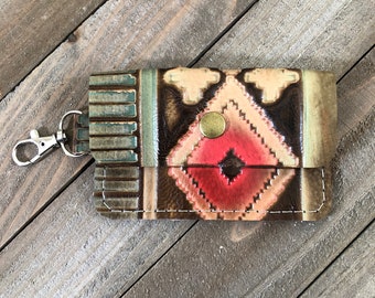 Leather Business Card Keychain, Genuine Western  Leather Coin Purse Keychain, Handmade Leather Card Keychain