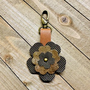 Leather Flower Purse Charm, Handmade Genuine Leather Flower Keychain, Leather Purse Accessory, Bag Charm