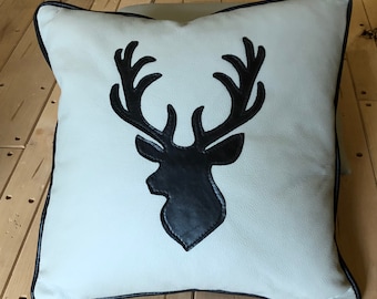 16” x 16” Genuine Leather Pillow Gray Leather Accent Pillow