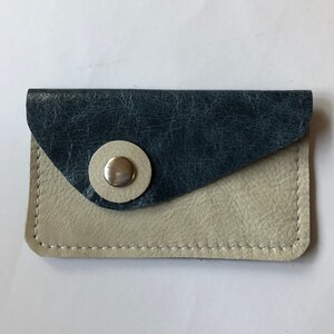 Leather Card Holder Leather Coin  Leather Card Holder Leather Coin Purse Snap Coin Purse ID Card Holder Navy Blue and Off White Leather